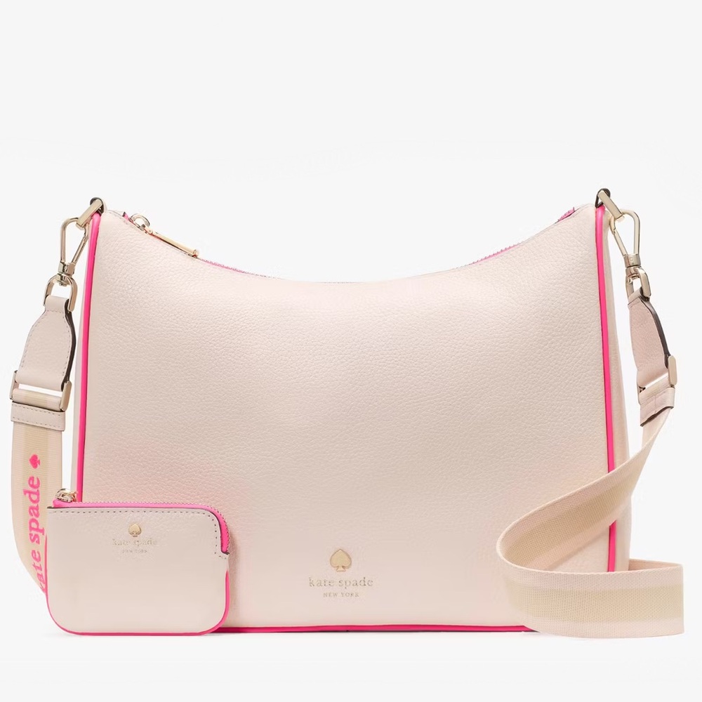 ♠️Kate Spade Emma Large Leather Messenger Crossbody Bag, Blush Cloud Pink